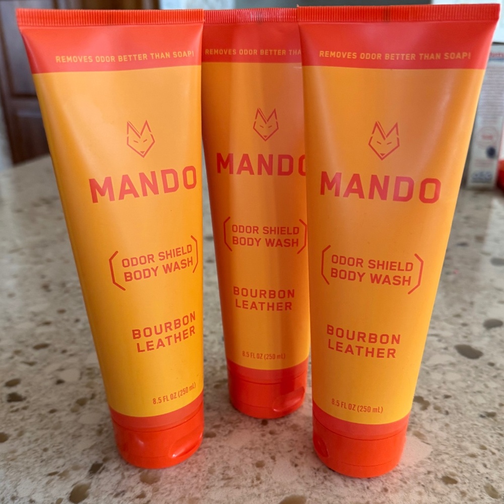 3 Tubes of MANDO Body Wash. 8.5 oz Bourbon Leather Brand New Sealed